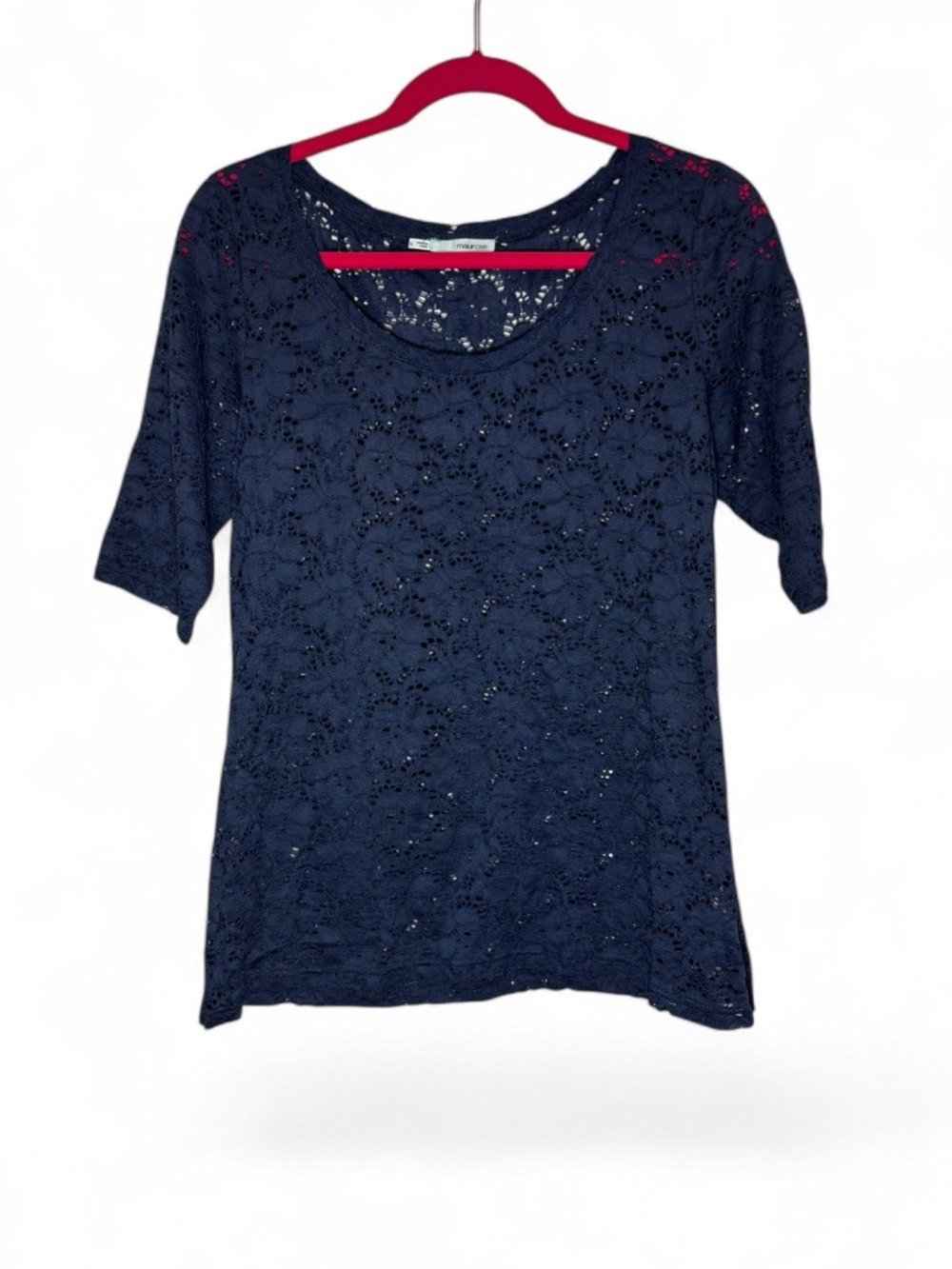 Vintage Y2K 00s Maurices Lace Top Navy Blue Layering Stretch Mesh Shirt Casual L
